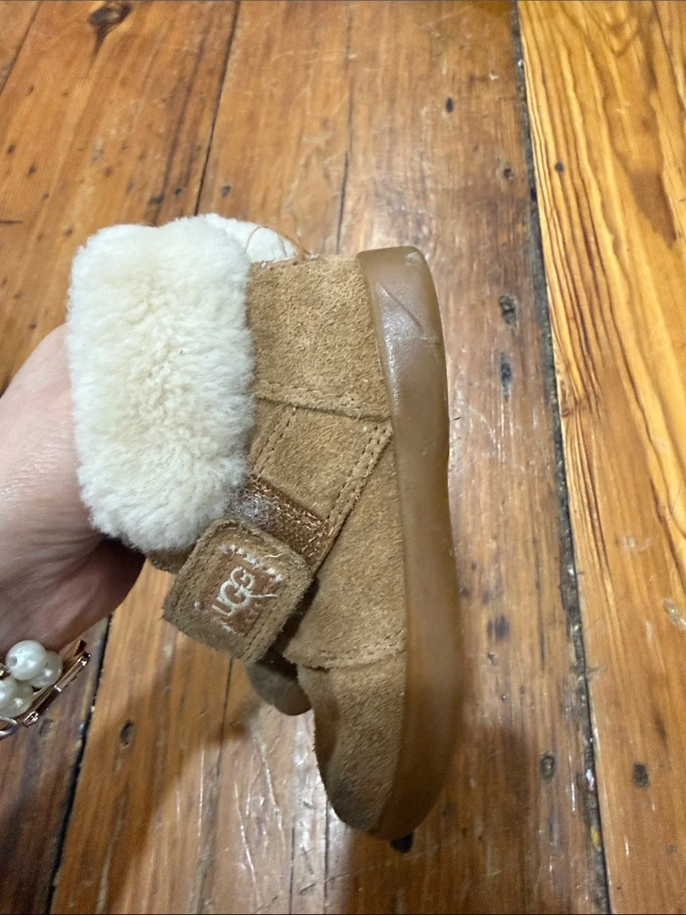 Ugg Brown Suede Kids Boots with Cream Faux-Shearling Collar Size 8